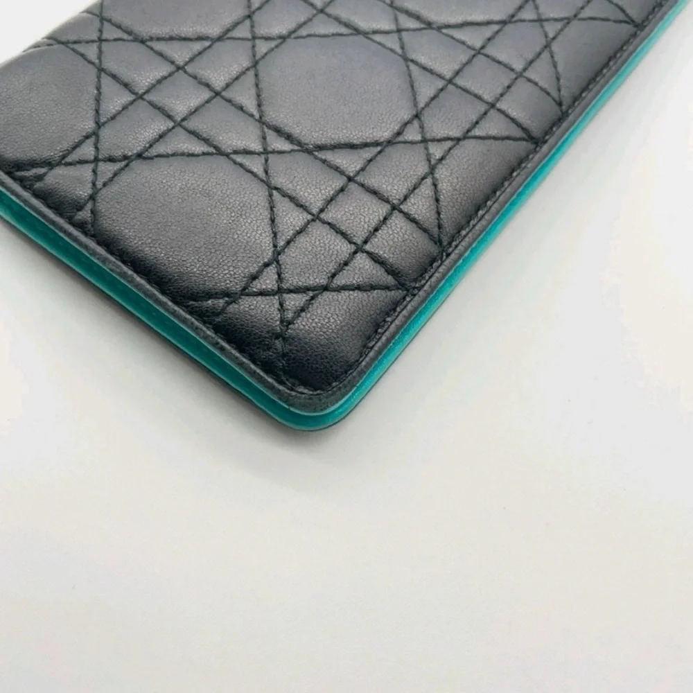 ✨💎DIOR💎💚 Black Quilted Lady Cannage Zip Wallet with Blue  & Silver Charms!
